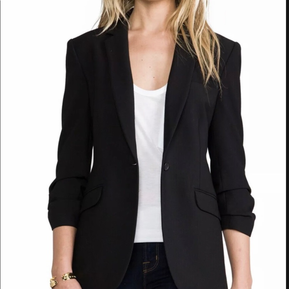 Elizabeth and James black blazer with ruched sleeves size 4